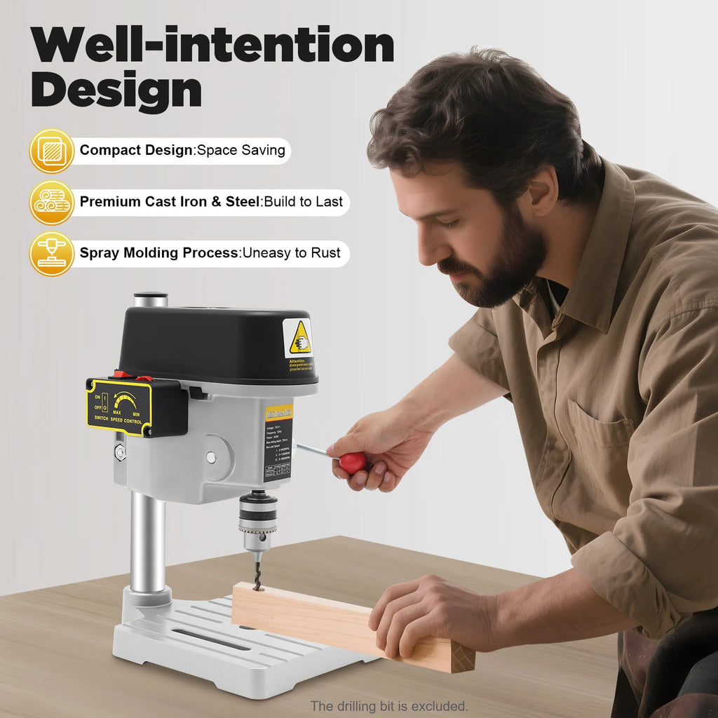 5158A 340W Mini Benchtop Drill Press 3-Speed Bench Wood Metal Hole Drilling Machine for DIY Crafts, Furniture,110V