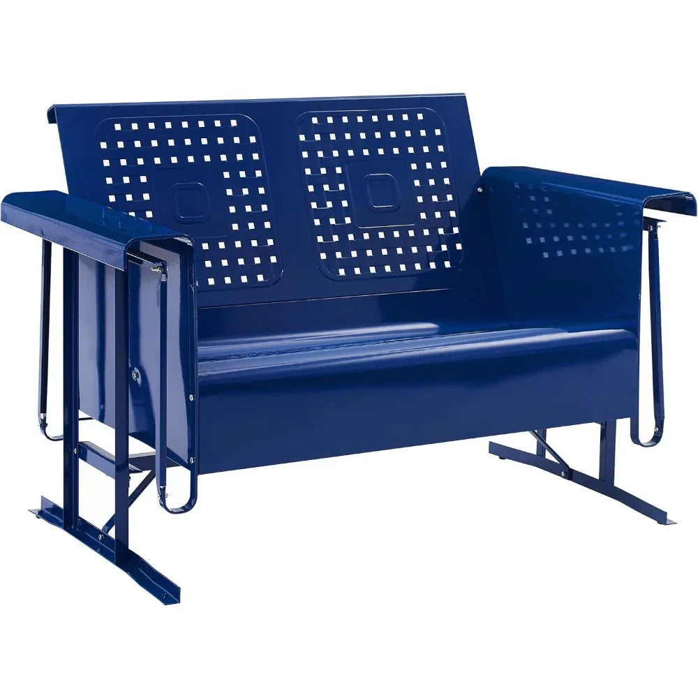 Bates Retro Metal Outdoor Loveseat Glider, 2-Person Rocking Patio Bench for Porch, Deck, Navy Gloss