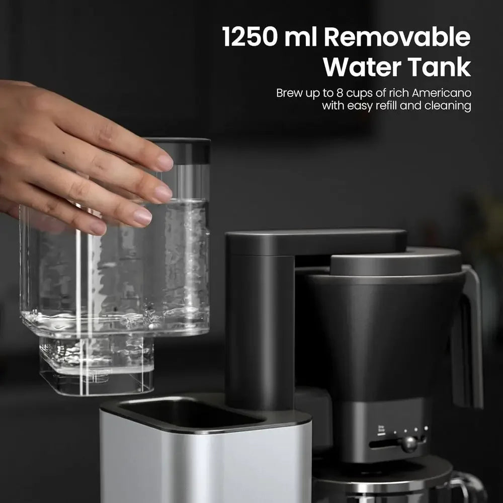 KiSMilE 8-Cup Drip Coffee Maker with Pour Over, 197-205℉ Heat Control, Removable Tank, Cold Brew & 40 Min Warming (Silver)