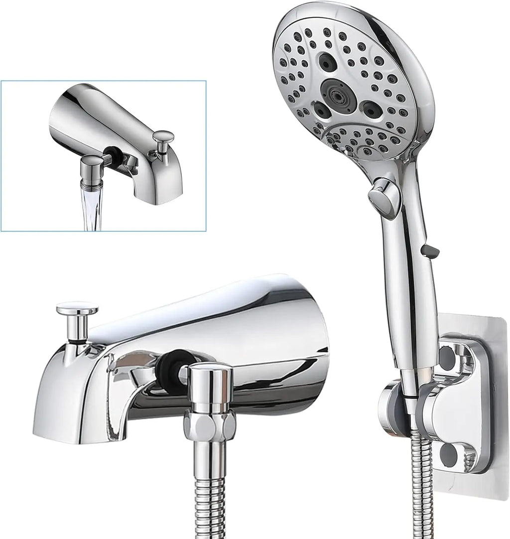 Chrome Tub Spout with Diverter, 6-Setting Handheld Shower with Pause
