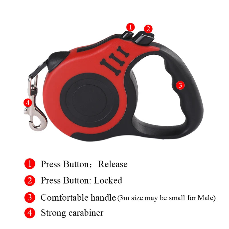 3m/5m Dog Leash for Small Dogs/Cats, Automatic/Retractable/Durable Nylon Lead, Puppy Outdoor/Travel/Walking/Hiking Traction Lead