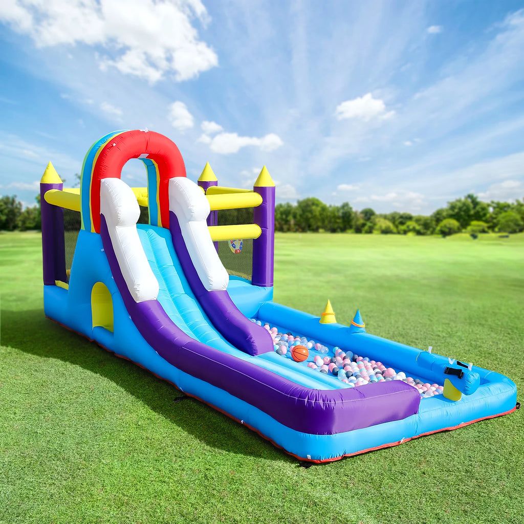 RTS Inflatable 23FT Inflatable Water Slide with Splash Pool, Outdoor Water Park Slide, Heavy Duty Bounce House with Climbing Wall & Water Spray for Summer Party Family Fun