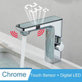 Bathroom Sink Faucet, Sensor On/Off, Digital LED Water Temperature Display, White Or Chrome Available
