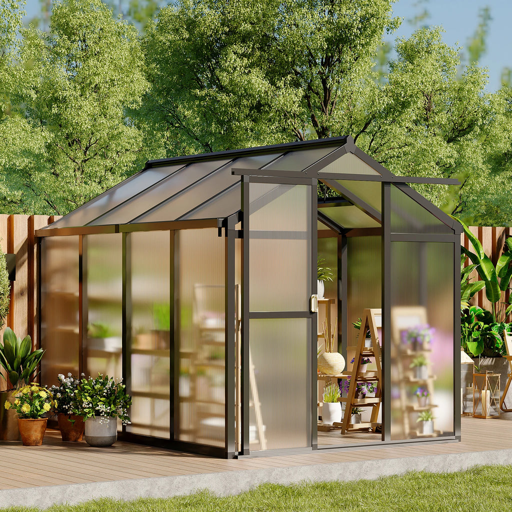 6x8 FT Greenhouse, Aluminum Walk-in Greenhouses for Outdoors, Large Heavy Duty Polycarbonate Greenhouse with Roof Vent