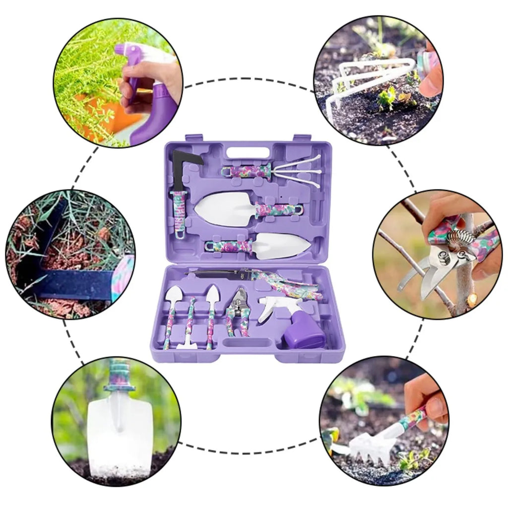 Flower Print Gardening Set, Hand Gardening Tools, 10 Pieces