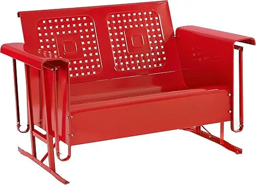 Bates Retro Metal Outdoor Loveseat Glider, 2-Person Rocking Patio Bench for Porch, Deck, Navy Gloss