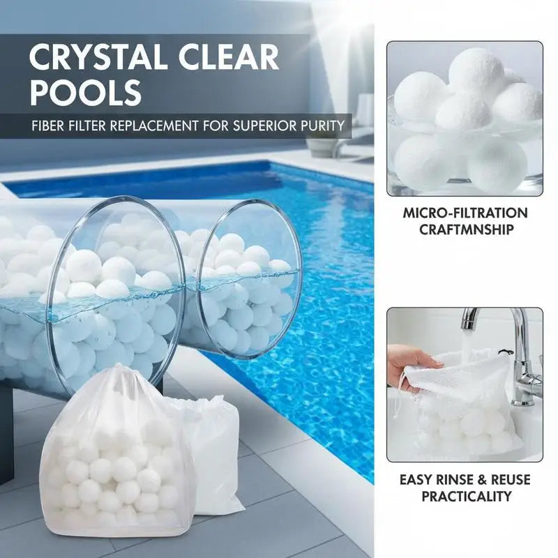 Water Purification Spheres 4.6 lbs For Swimming Pool Above Ground Pool Aquarium Tank Reusable Polyester Fiber Media Mesh Wash Bag Included