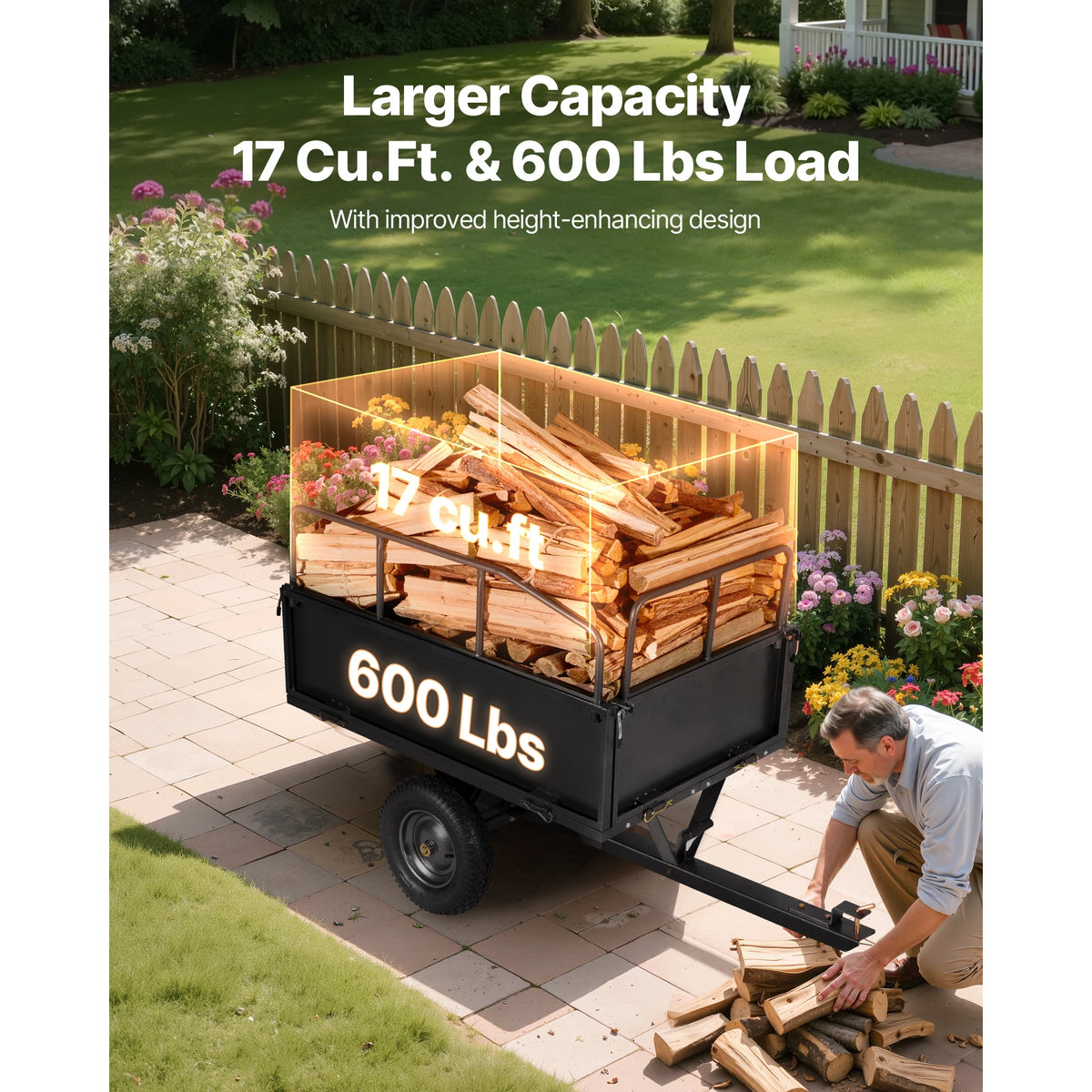 SucceBuy Garden Utility Trailer 17Cu.Ft&600lbs Capacity ATV UTV Hauling Trailer Tow Behind Steel Dump Cart forLawn Mower Tractor