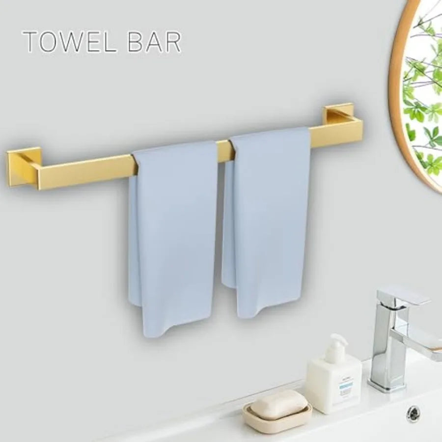 5-Piece Bathroom Hardware Set Brushed Gold Towel Bar Set, Stainless Steel Towel Holder Set for Bathroom, Wall-Mounted Towel Rack