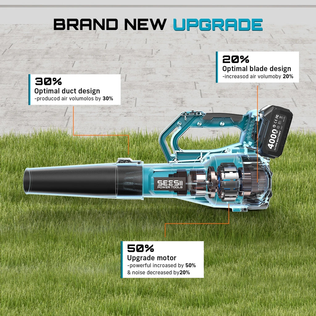 Seesii Brushless Electric Turbo Blower 780CFM Cordless Leaf Blower for snow Lawn Care Debris For Makita 18v Battery Pin