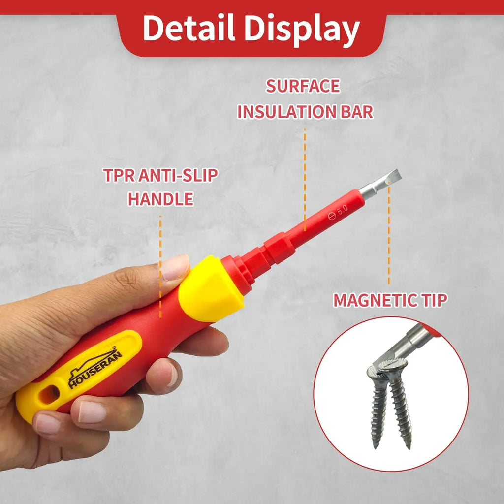 HouseRan Insulated Screwdriver, 5/8/26 Pcs Screwdriver Set, Magnetic Tip Electrician Tools Kit with Case, 1000V, Screwdriver with Interchangeable Blades