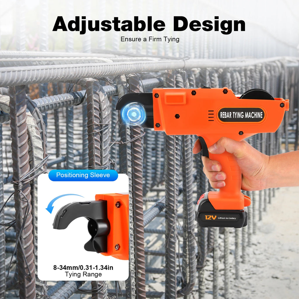Model-880  8mm-34mm Automatic Rebar Tier Binding Machine 12V 4500mAh Electric Handheld Rebar Tying Machine Wire Pliers Tool Kit w/Batteries