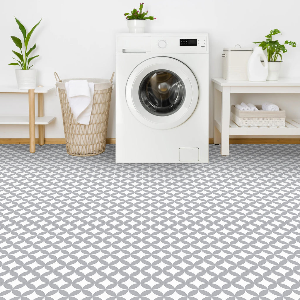 Self Adhesive Vinyl Floor Tiles - 7.9x7.9 Inch Grey Peel & Stick Waterproof Non Slip Tiles (10 Pack, 4.3 Sq. Ft Coverage)