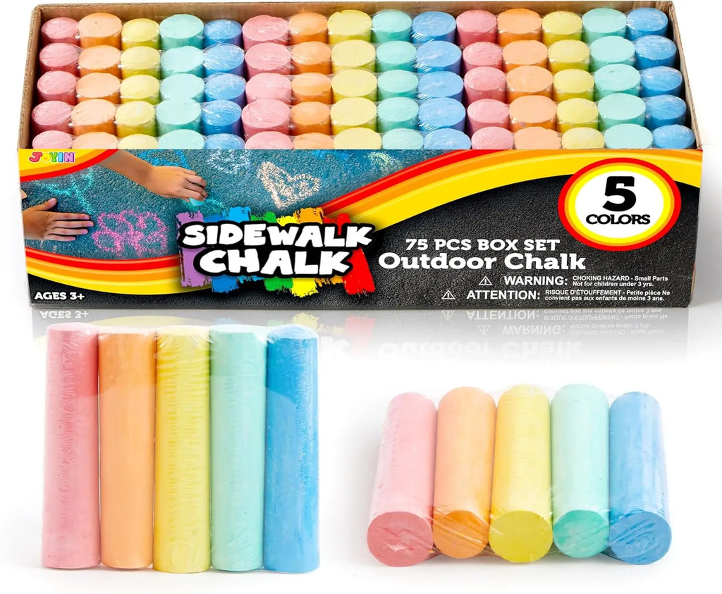 75-Piece Washable Sidewalk Chalk,,, Chalk Set in 5 Colors, Non-Toxic for Kids Outdoor Fun, Sidewalk Chalk For Art and School Supplies.