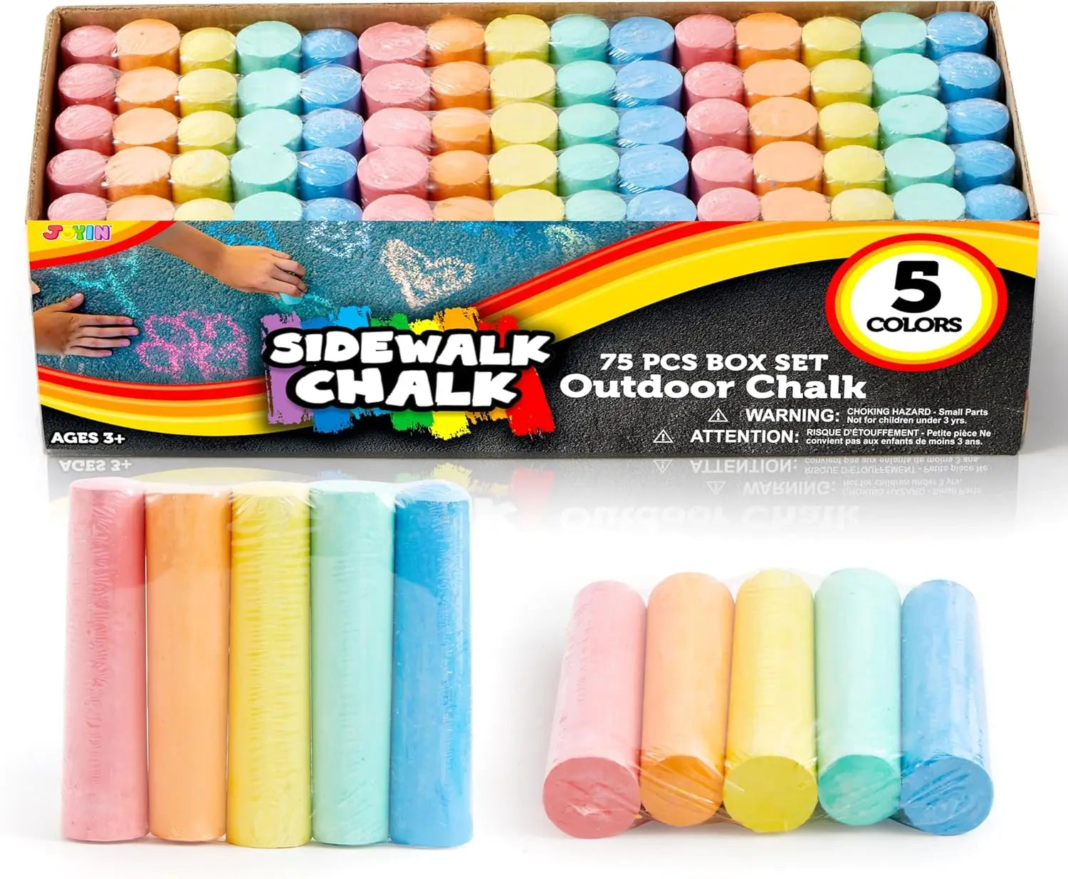 75-Piece Washable Sidewalk Chalk,,, Chalk Set in 5 Colors, Non-Toxic for Kids Outdoor Fun, Sidewalk Chalk For Art and School Supplies.
