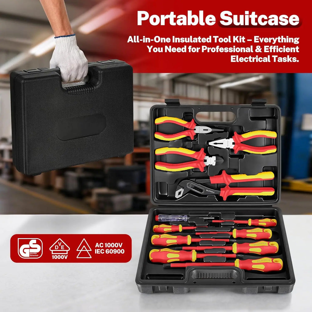 BILITOOLS--1000V Insulated Screwdriver & Pliers Set, Electrician Tools with Magnetic Phillips Slotted Pozidriv Tips