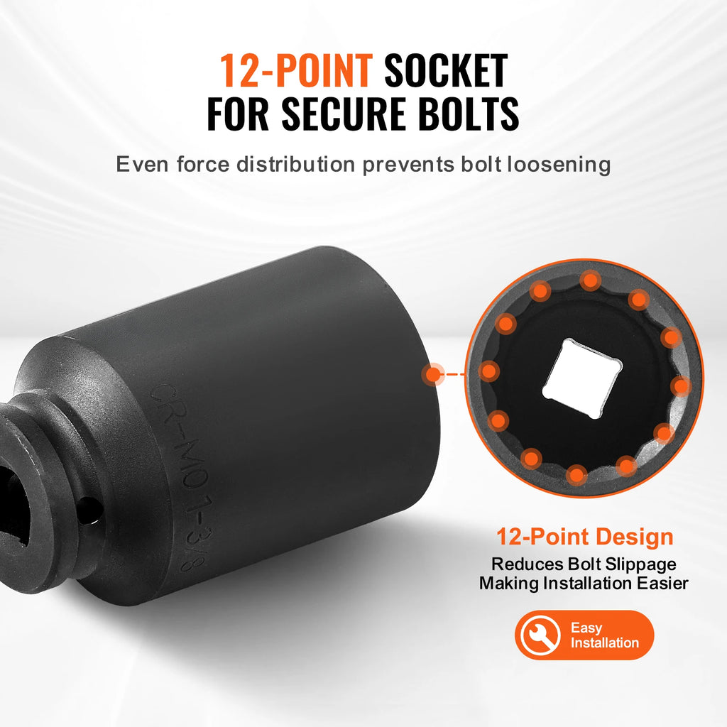 SucceBuy Axle Nut Impact Socket Set, 1/2" Drive, Deep 12-Point, 8-Piece Metric Spindle Nut Socket Set, CR-MO Heat Treated Socket Set