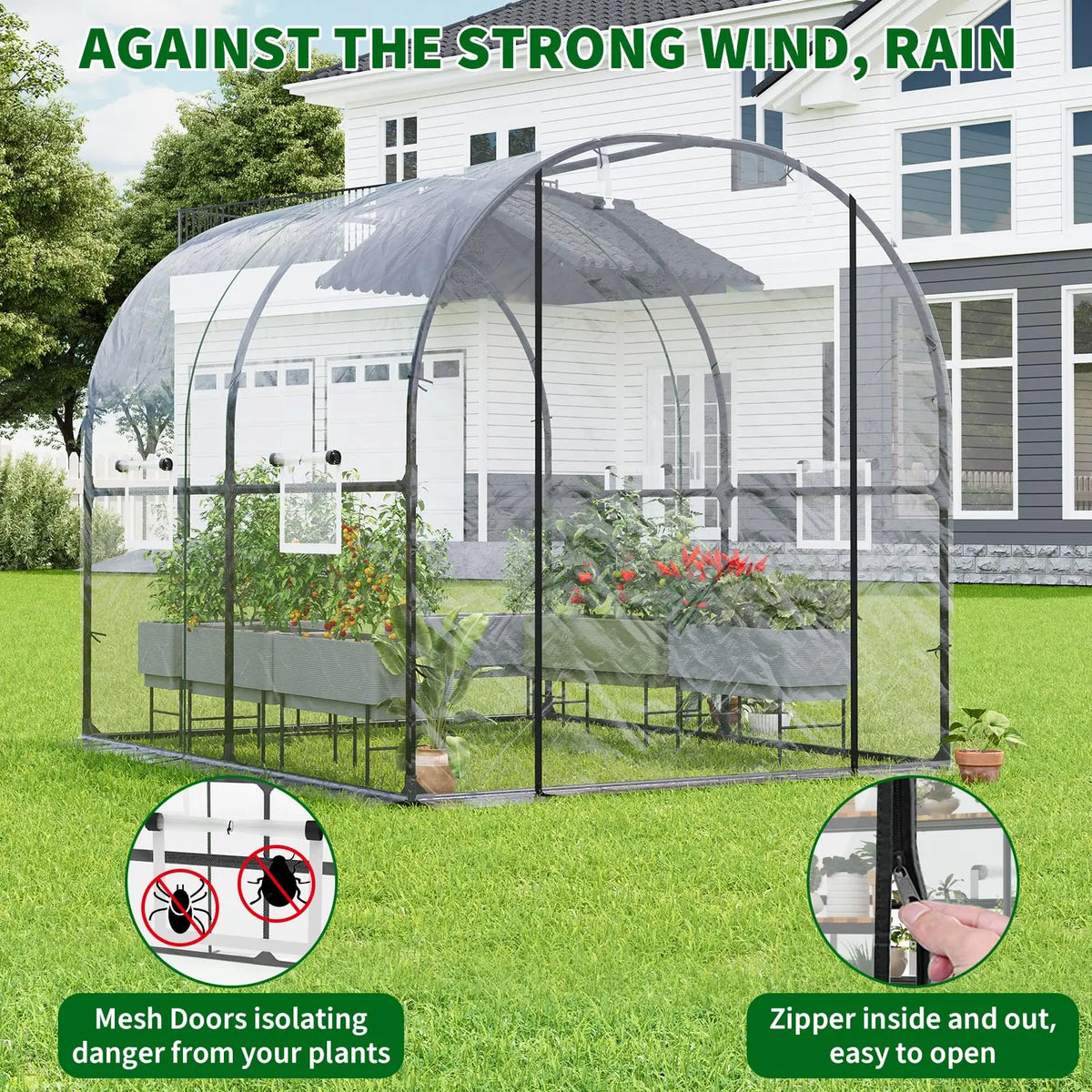 HiMiss 8.2x6.6x6.6 FT Walk-In Greenhouse For Outdoors, Heavy Duty Portable Hoop House With Watering System, Screen Windows