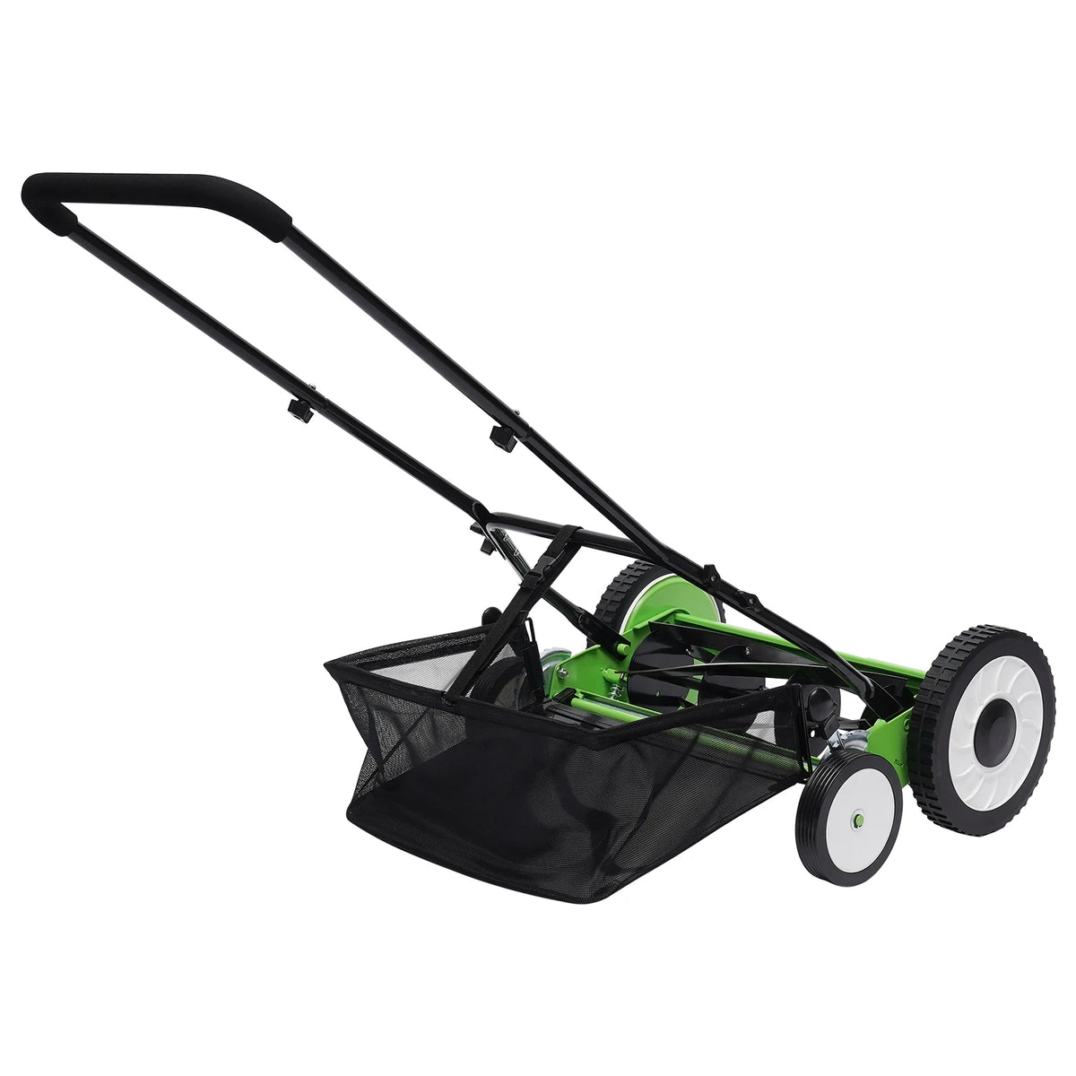 Bymaocar 16 Inch Manual Push Reel Lawn Mower 5-Blade Cordless Lawn Mower with 4 Wheels and Removable Grass Catcher for Home Garden Yard