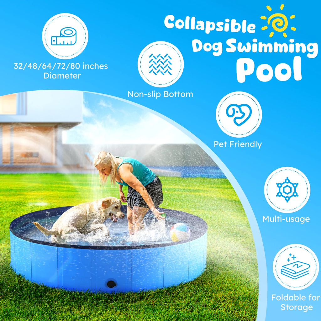 Portable Dog Pool, Foldable Pet Swimming Pool, Anti-Slip Collapsible Pet Pool, Hard Plastic Pool for Pets.