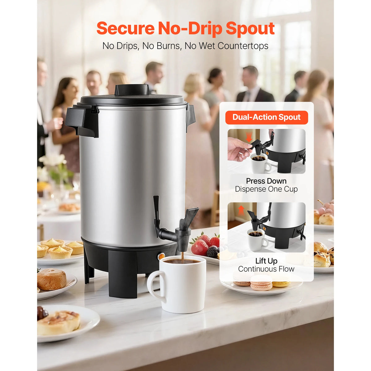 SucceBuy Commercial Coffee 30/42/60/100 Cups Urn Hot Beverage Dispenser with Dripless Faucet Quick-Brewing Coffee Maker