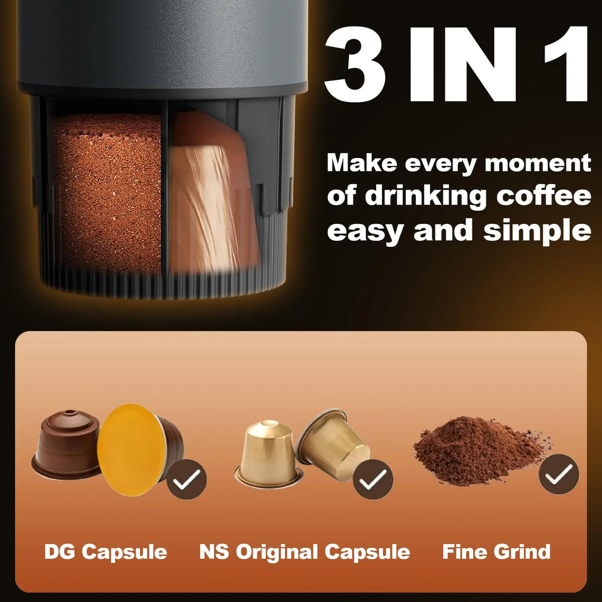 Model Number: AEG2523-grey Portable 3 in 1 Electric Espresso Coffee Maker Rechargeable Self Heating Brewer with Carrying Bag and Stand for Camping Hiking
