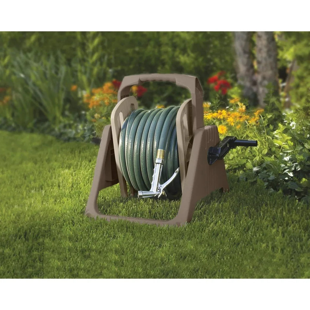 Suncast 100 ft. Portable Wall Mount Garden Hose Reel, Taupe