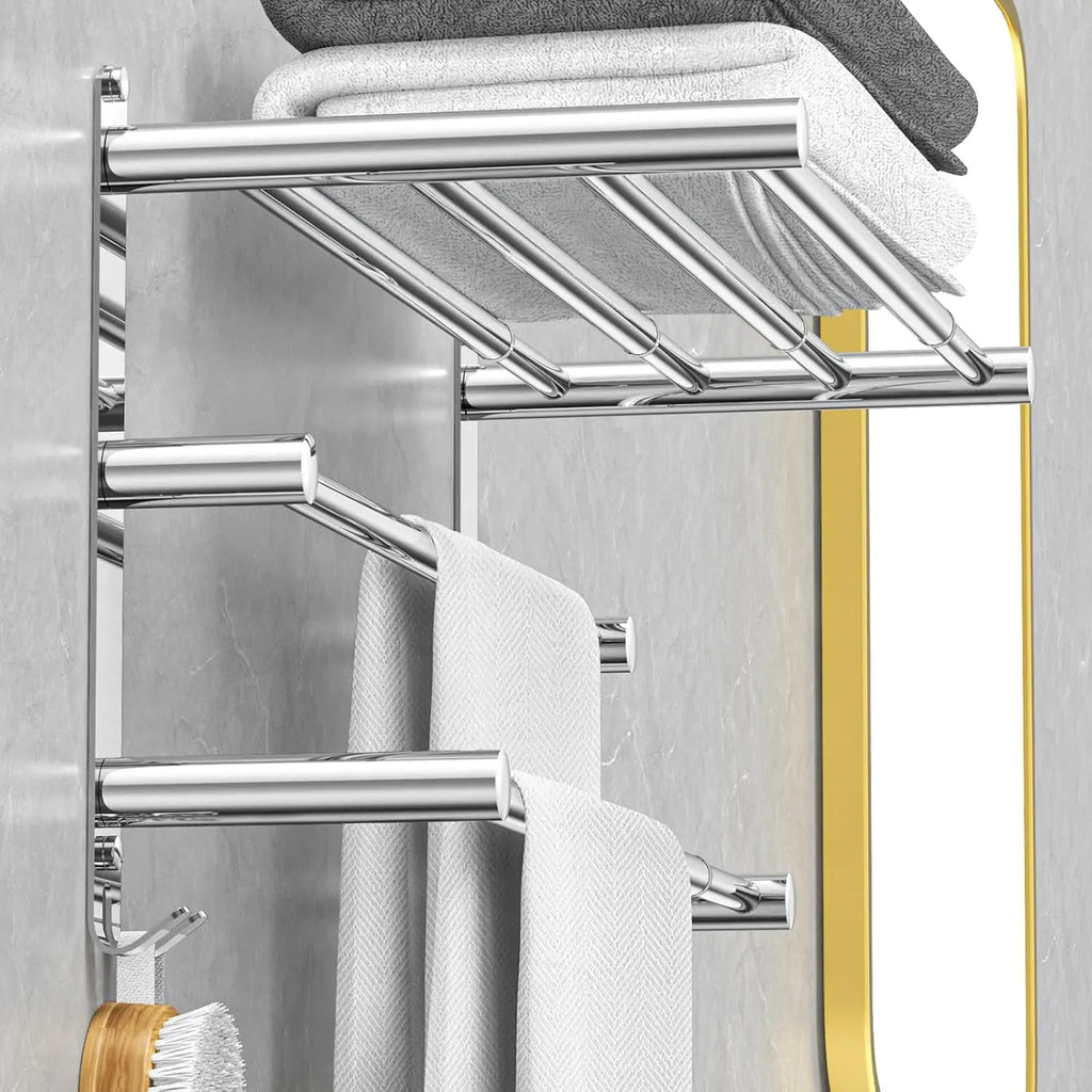 Adjustable Stainless Steel Towel Rack for Bathroom Wall Mount, 17-30.7 Inch Adhesive Shower Towel Holder