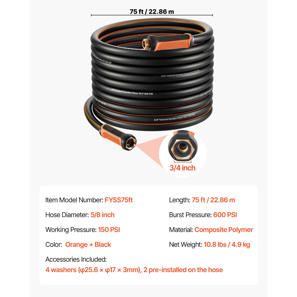 SucceBuy Garden Hose Heavy Duty Rubber Water Hose Flexible & Non-kink Outdoor Water Hose 25, 50, 75, 100, 125, 150Ft Lightweight Hoses for Gardening Cleaning