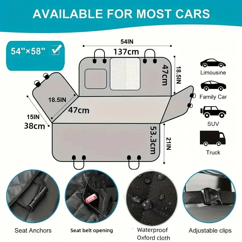 Dog Car Seat Cover, 100% Waterproof Seat Cover, Hammock For Pets, Scratch Proof, Nonslip, Durable. Soft Back Seat Cover for Dogs.