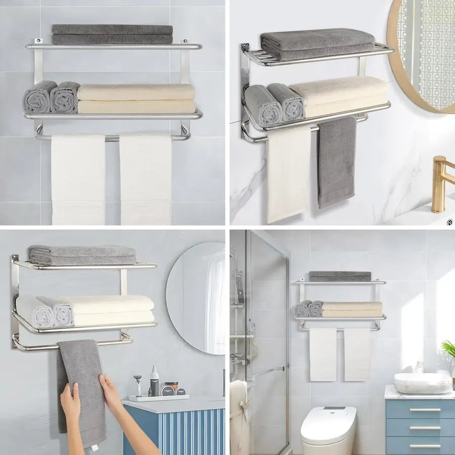 Rack for Bathroom, 23 Inch Tower Holder with Tower Bars, SUS 304 Stainless Steel Lavatory Bath Towel Shelf Towel Hanger Wall Mou