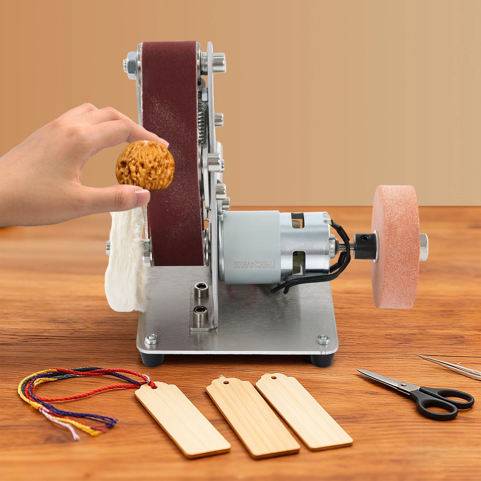 7-Speed Mini Belt Sander 4000-9000RPM 304 Stainless Steel Electric Belt Sander with All-Copper Motor for DIY Woodworking Jewelry