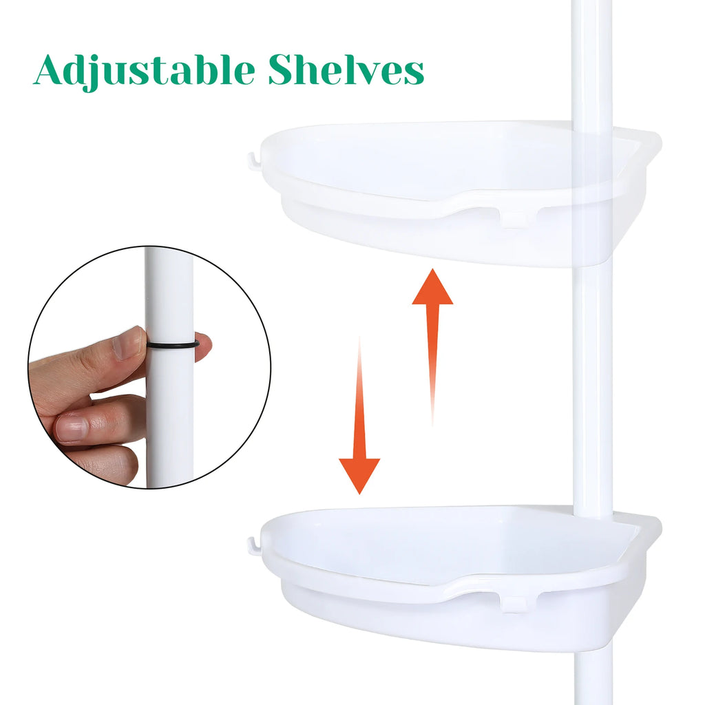 Corner Shower Caddy with Tension Pole 4-Tier Adjustable Shelves Bathroom Storage Organizer with Rubber Pad,101.6 - 122 Inch H