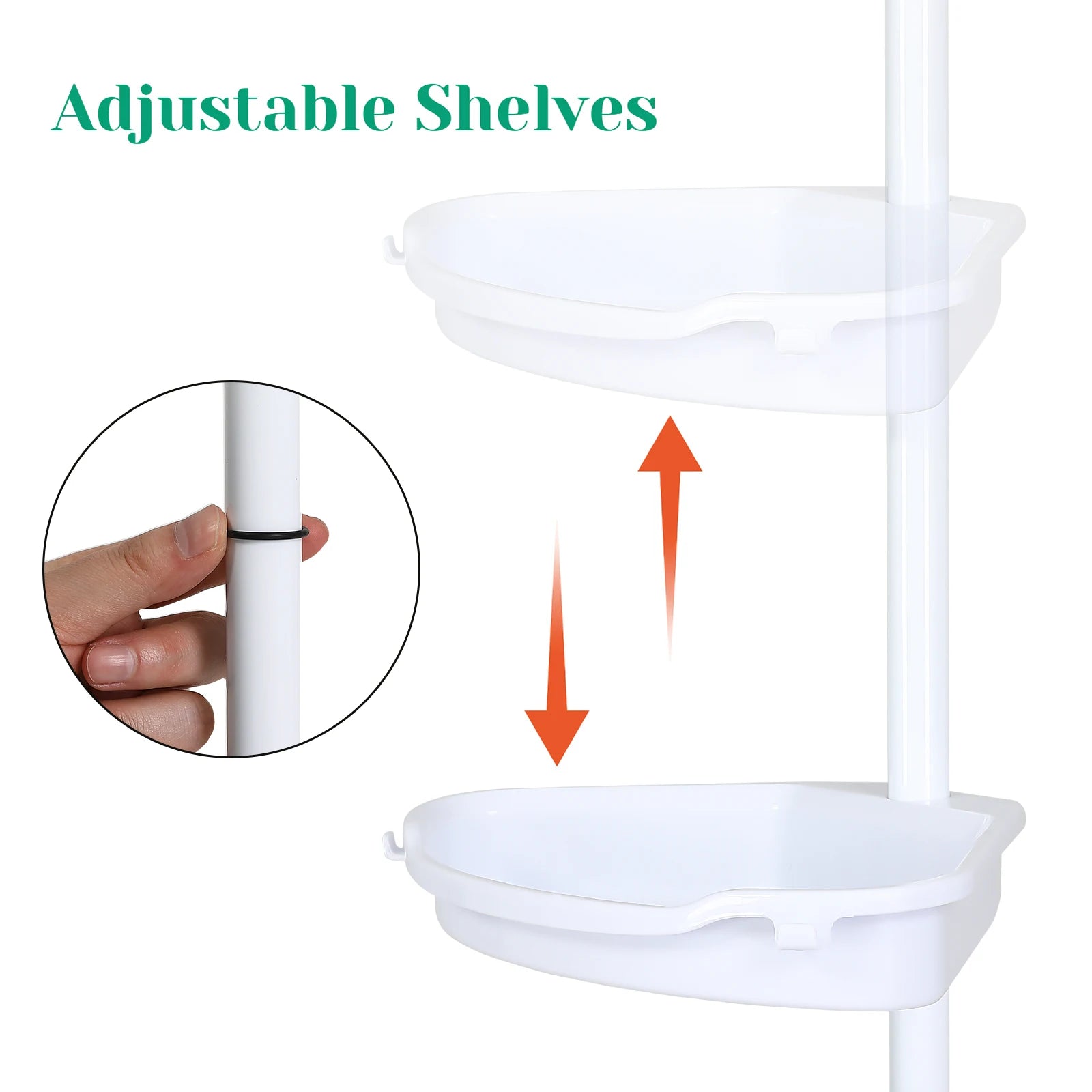 Corner Shower Caddy with Tension Pole 4-Tier Adjustable Shelves Bathroom Storage Organizer with Rubber Pad,101.6 - 122 Inch H