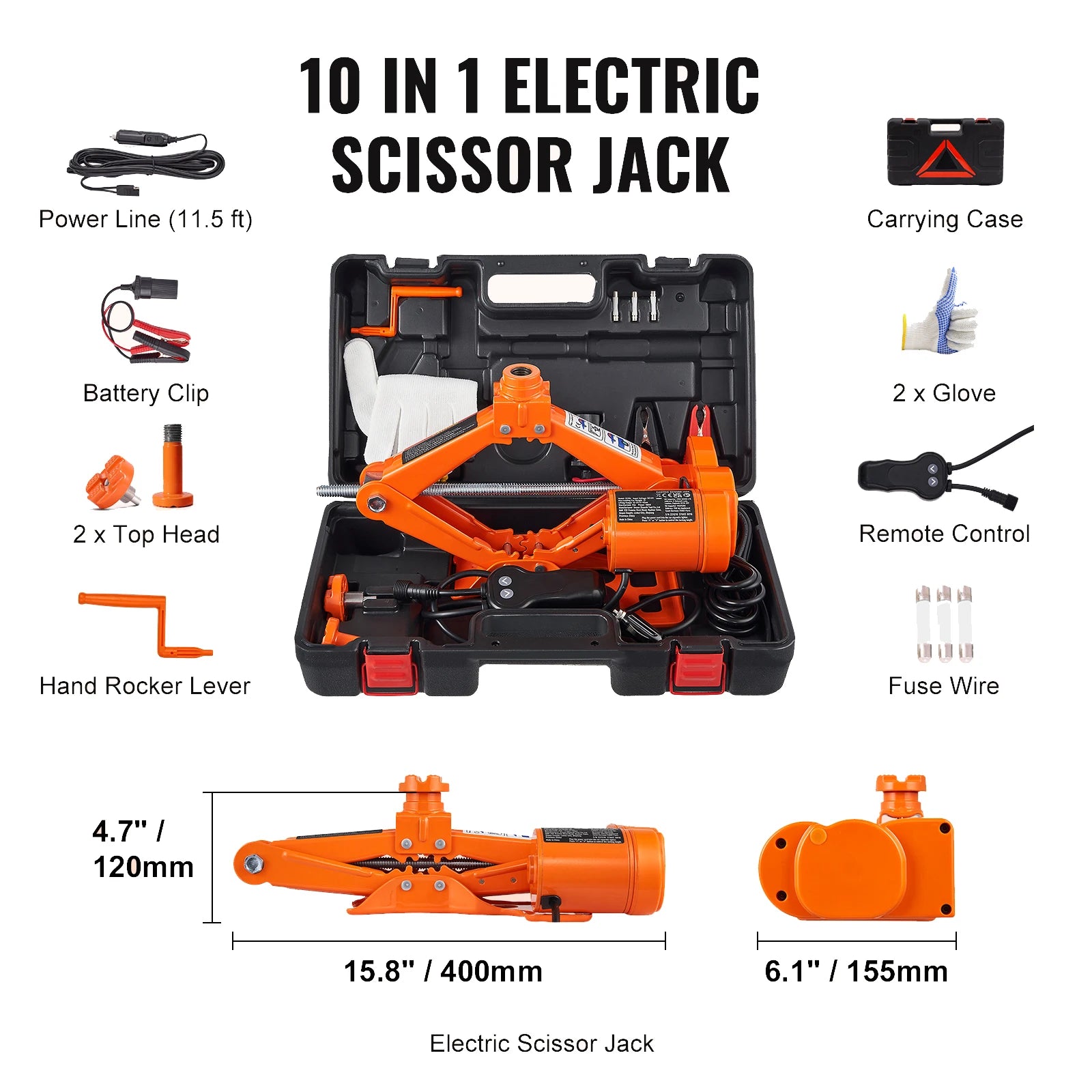 Electric Car Jack, 3 Ton Scissor/Hydraulic Jack, 12V Electric, Automatic, Carrying Case