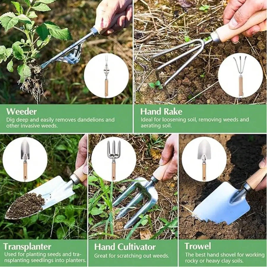 Gardening Tools 9-Piece Heavy Duty Gardening Hand Tools With Fashion And Durable Garden Tools Organizer Handbag, Ideal Gardening Gifts For Women,Rust-Proof Garden Tool Set