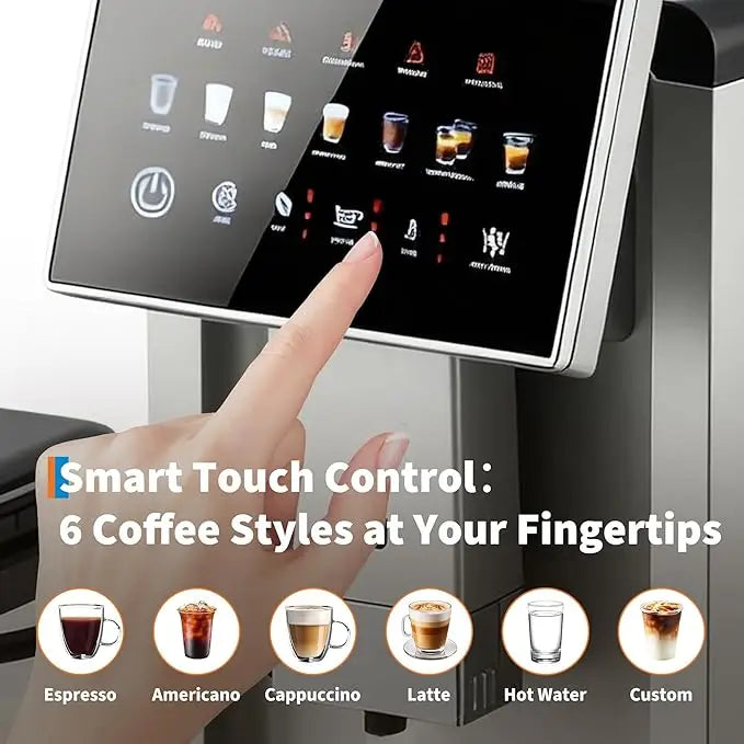 Super Automatic Espresso Machine with Built-in Grinder & Milk Frother Self-Cleaning for Latte, Cappuccino, Americano