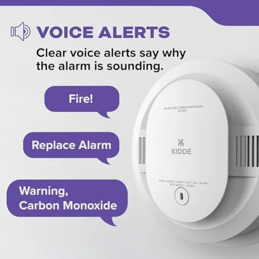 Smoke and Carbon Monoxide Detector for home safety, ABS plastic, white, hardwired with AA battery backup, voice alerts, WIFI Interconnect