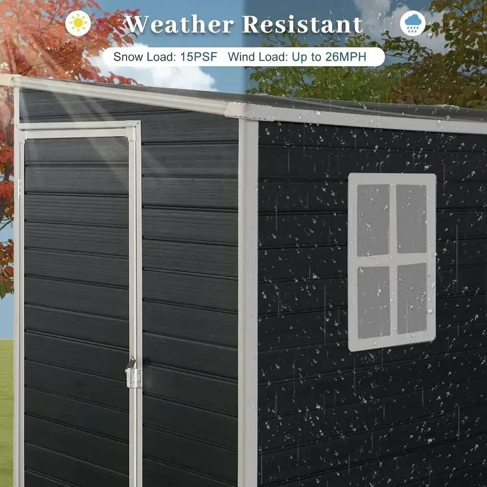 4x8 Outdoor Resin Storage Shed with Floor, 2 Windows, Ideal for Garden Tools and Bicycle Storage