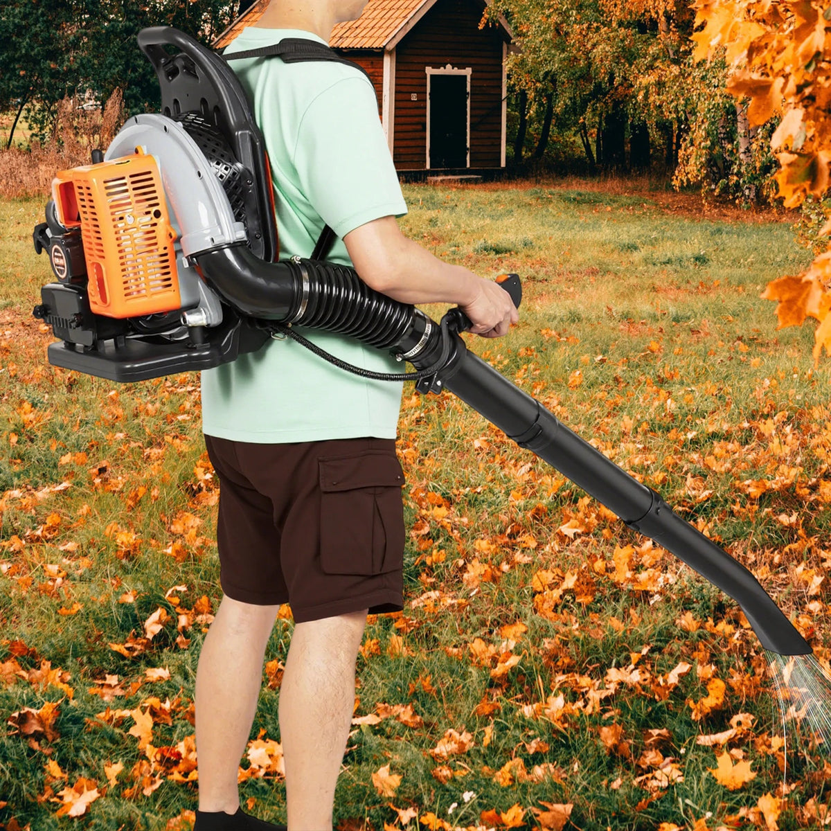 Hasanen Backpack Gas Powered Leaf Blower, Commercial 2.7kW 850CFM 63CC 4.3HP 2-Stroke Powerful Lightweight Gasoline Grass Lawn Blower w/Harness Air-Cooled & 1.8L Fuel Tank for Yard Lawn Care, Snow Removal