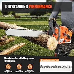 72CC 24" 2 Stroke Cordless Chain Saw, Gas Powered