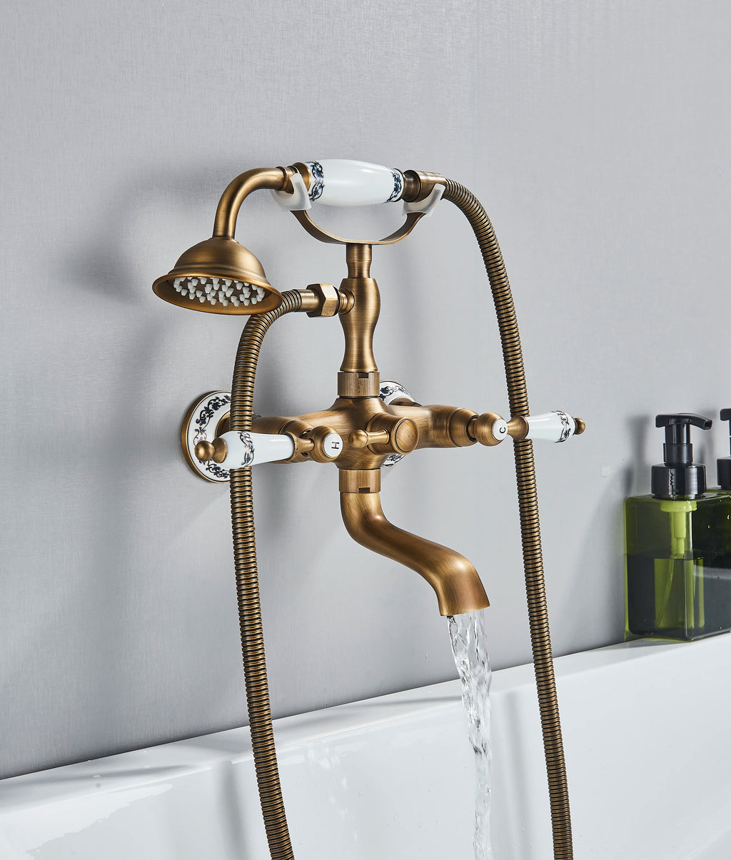 Black Brass Bathtub Faucet, Handheld Shower, Phone Cradle Handheld Holder, Black Brass Or Antique Brass