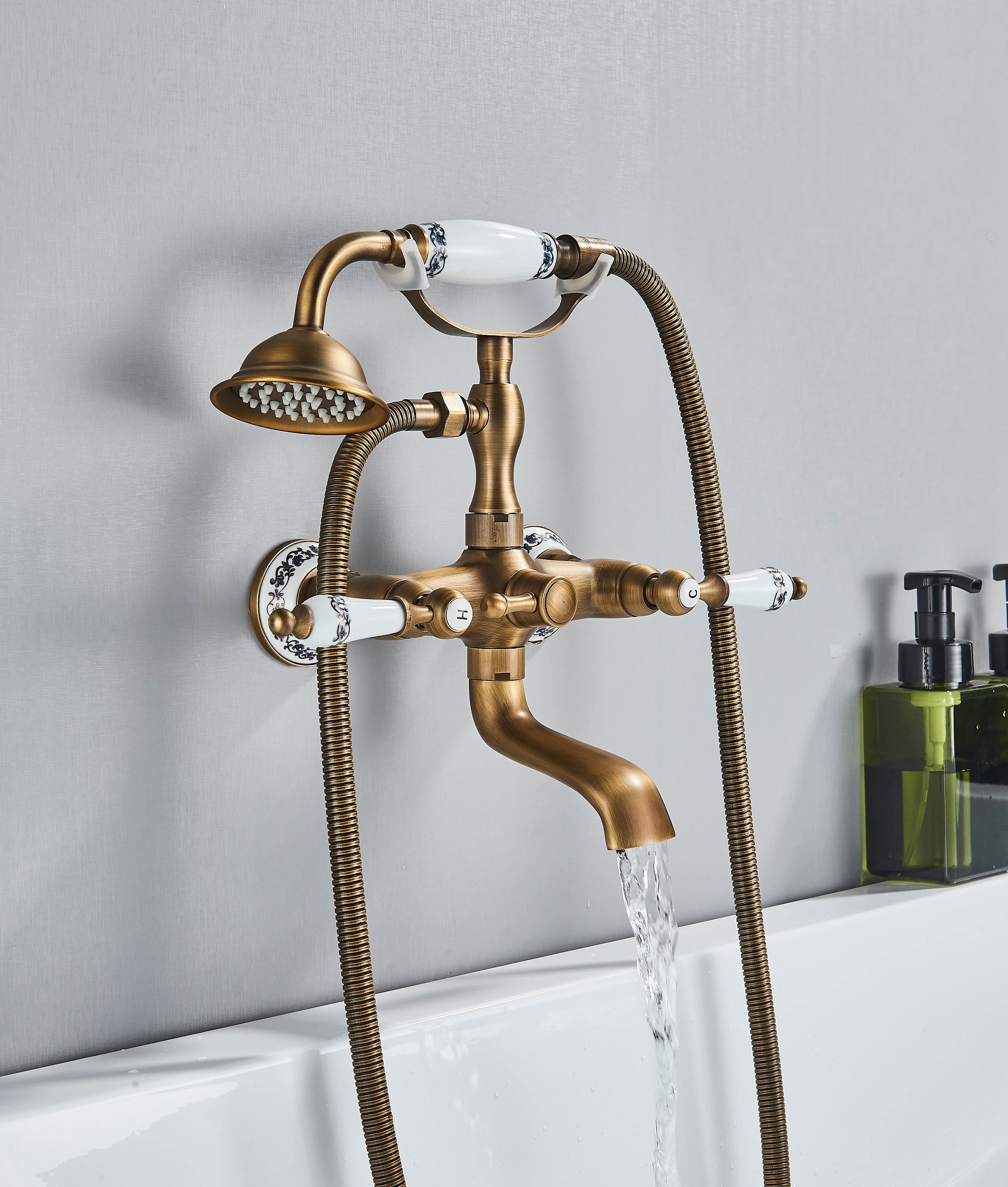 Black Brass Bathtub Faucet, Handheld Shower, Phone Cradle Handheld Holder, Black Brass Or Antique Brass