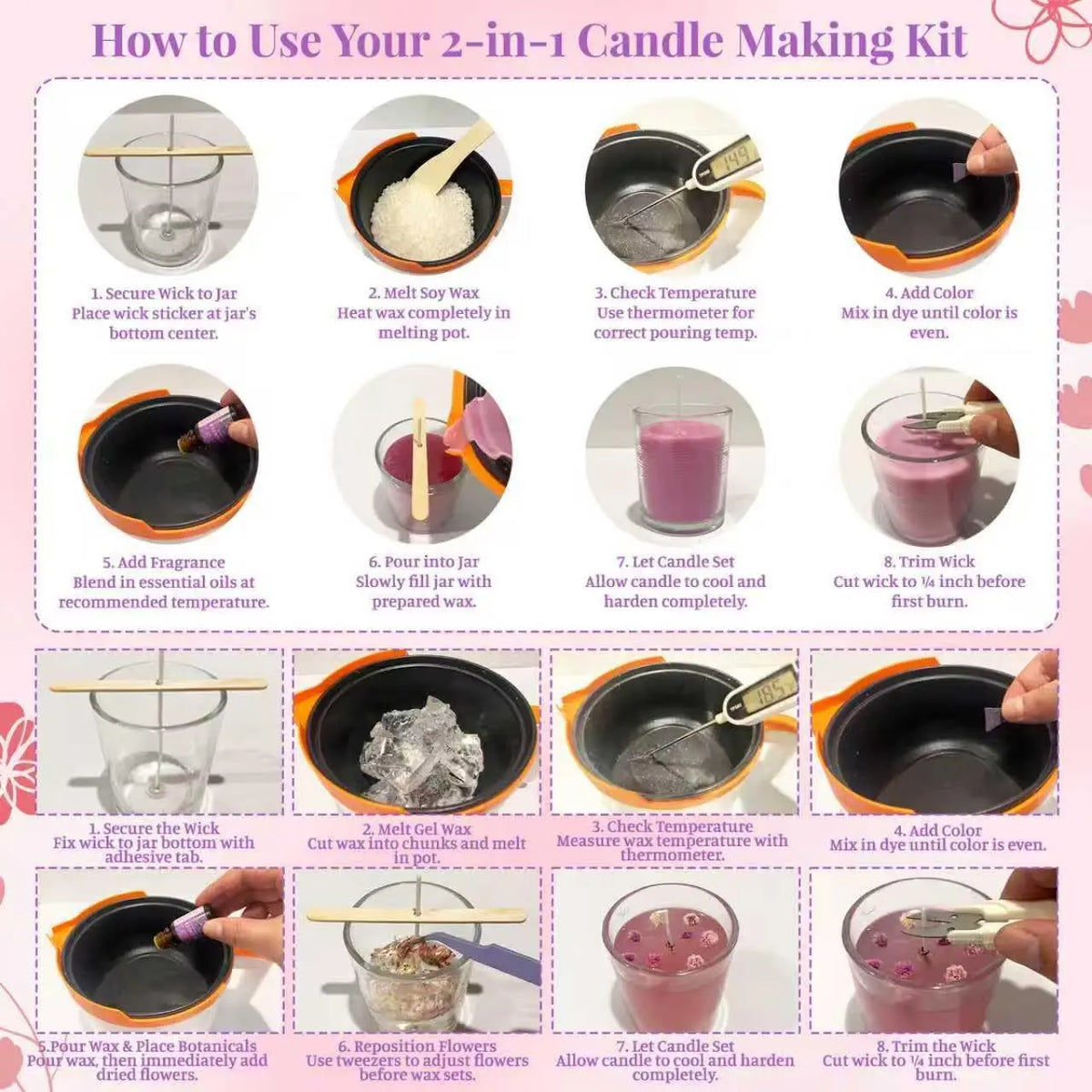 WcoDusak Best Wish 2-in-1 Soy & Jelly Wax DIY Candle Making Kit for Beginners & Adults | Complete Candle Making Kit, Dual-Setting Wax Melter, Custom Fragrances & Colors, Ideal for Home Hobby & Holiday Gifts