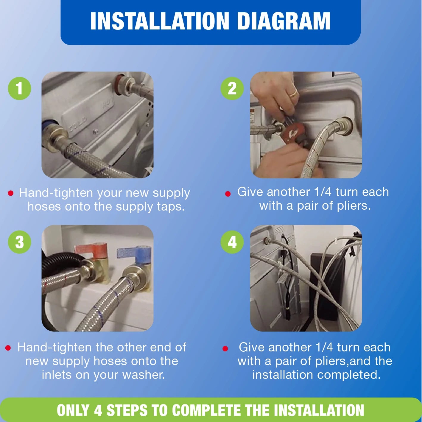 Washing Machine Hose, Stainless Steel Braided, Burst Proof, 6 Foot, Hot and Cold Water Lines