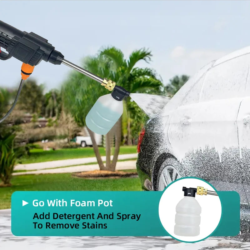 Cordless High-Pressure Car Cleaning Gun, Cordless High-Pressure Spray Washer — A Courtyard/Garden Irrigation Tool, Comes With A Battery, Foam Cannon, and Long Hose