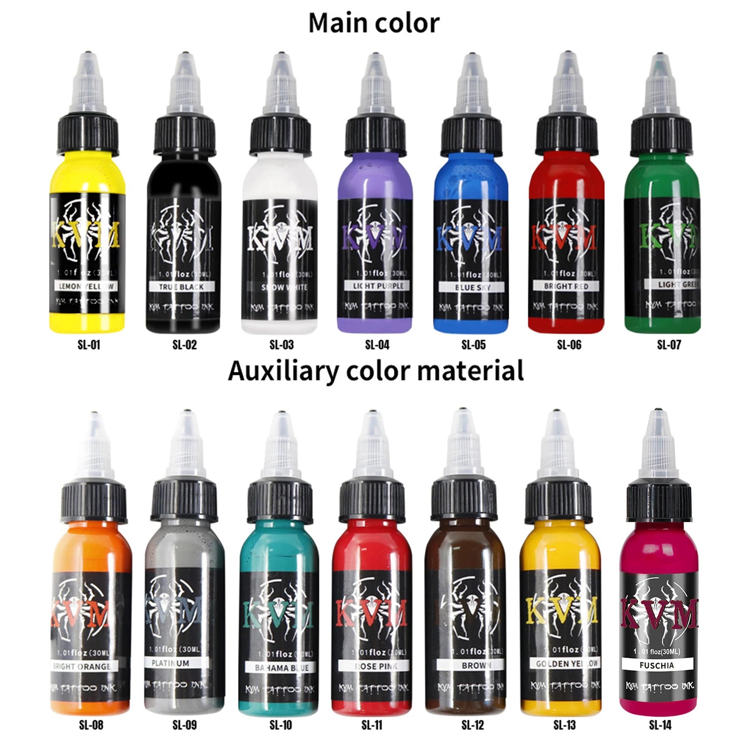 KVM 1oz (30ml) 7/14 Colors Professional Tattoo ink, Body Art Natural Plant Micro Pigment, Permanent Tattoo Ink For Body Paint