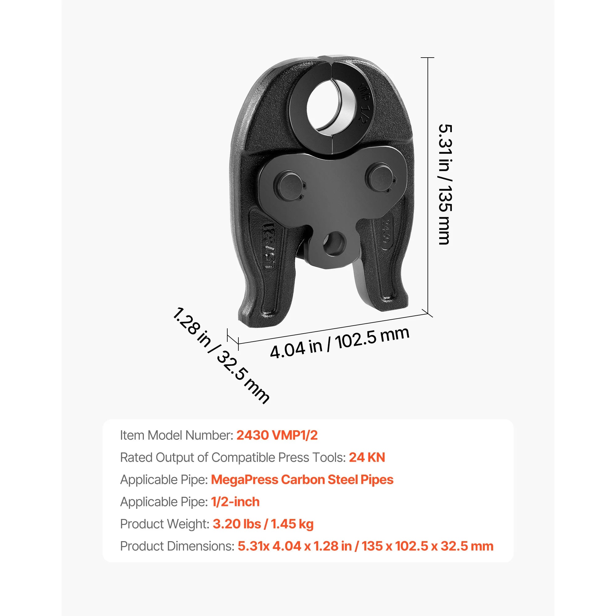 SucceBuy 1/2" 3/4" MegaPress Jaw for Compact Series Press Tool Compatible with 24KN Press Tool for Carbon Steel Pipes Connection