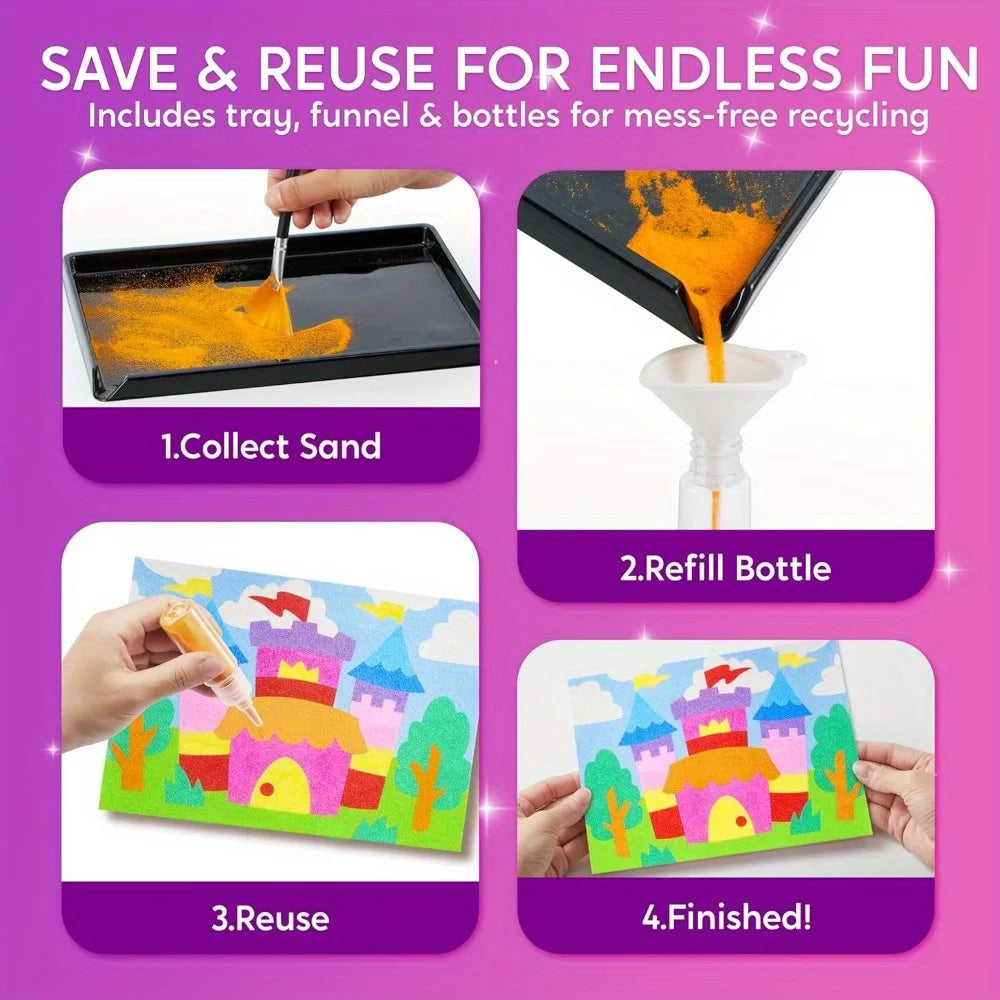 JOYFY Kid "Glow Sand" Sand Art Kits, Glow-In-The-Dark Sand Painting, 14 Colors 6 Fantasy Templates