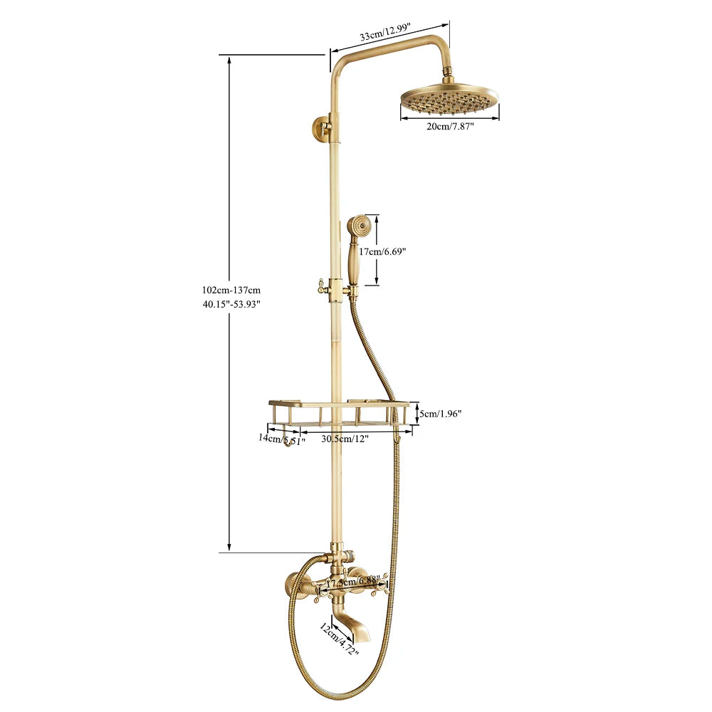 Antique Brass Shower Faucet Set, Rainfall Head Shower, Handheld Shower
